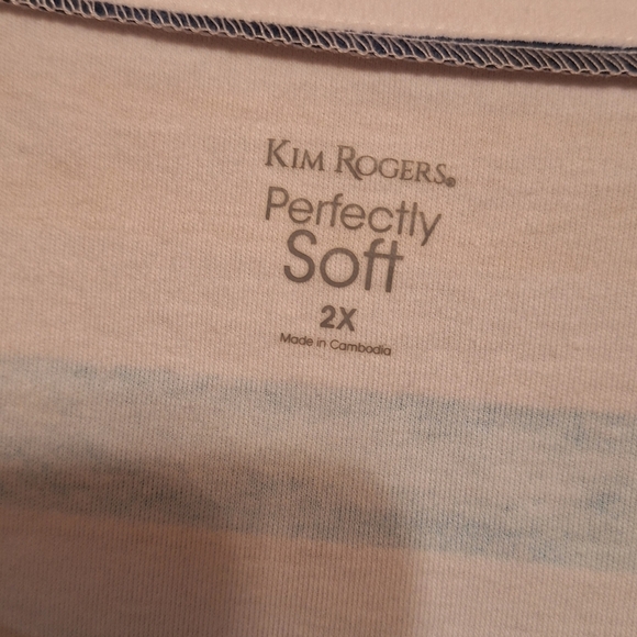 Kim Rogers Perfectly Soft Yellow Striped Split Neck SS Shirt Plus size 2X NWT - Picture 4 of 4